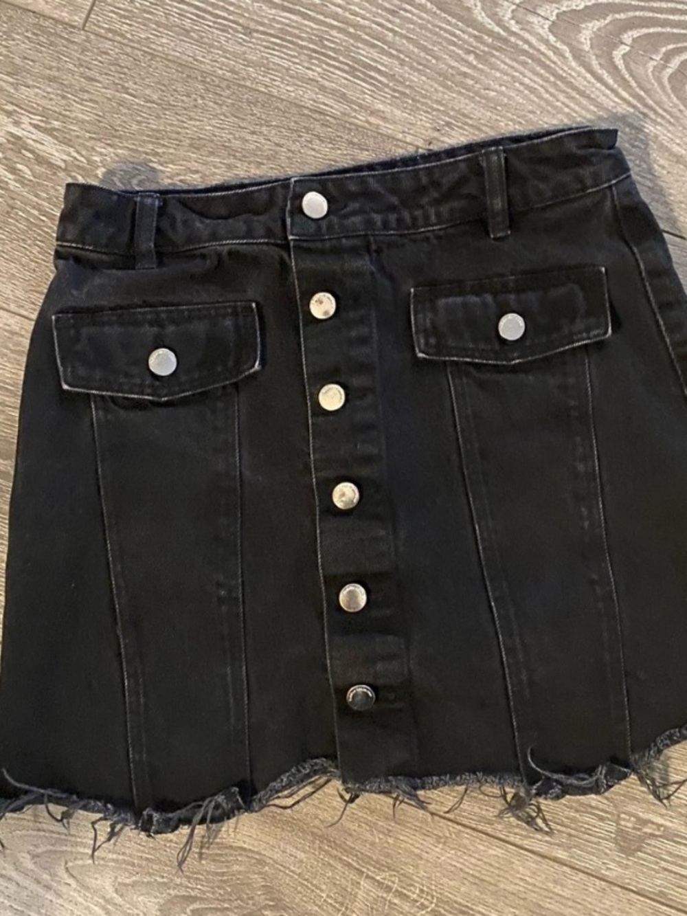 Zara Black Button-Front Denim Mini Skirt